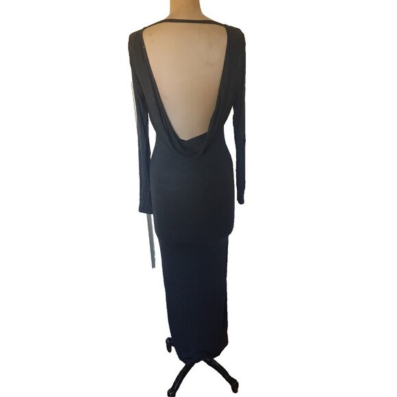 Sparkle & Fade maxi gray bodycon stretch cut out back waterfall pencil dress S - Picture 11 of 11